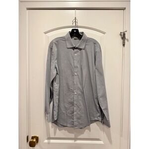 REACTION KENNETH COLE Mens Slim Fit Blue Plaid Dress Shirt Size 16 1/2 32 33